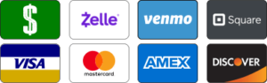 We accept cash, major credit cards, Zelle, Venmo and Square