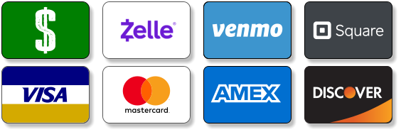 We accept cash, major credit cards, Zelle, Venmo and Square